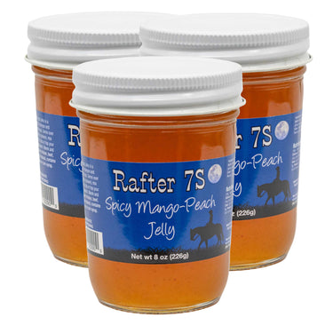 Spicy Mango-Peach Jelly | 8 oz. | 3 Pack | Tangy With A Hint of Spice | Fresh Fruit Flavor | Made in Paxton, NE | Rafter 7S